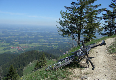 Ein schöner Singletrail unterhalb der Hochries mit Blick ins Chiemgau